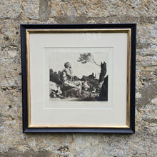 Load image into Gallery viewer, C19th-engraving-the-prodigal-son-1882-by-william-strang-original-etching-signed-in-the-plate-scottish-painter-and-print-maker-illustrating-works-of-byron-colridge-kipling-london-slade-school-studying-art-under-alphonse-legros-royal-society-of-painters-etchers-excellent-condition-new-bespoke-made-gesso-painted-parcel-gilt-frame-for-sale-damon-blandford-antiques-stow-on-the-wold-cotswold-wall-art-print-antique