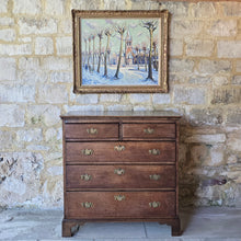 Load image into Gallery viewer, good-late-18th-century-oak-chest-of-drawers-constructed-from-well-figured-timbers-two-short-three-long-graduated-drawers-ovolo-moulding-original-brass-drop-handles-bracket-feet-good-colour-excellent-restored-condition-for-sale-damon-blandford-antiques-stroud-cotswolds-antique-furniture-storage