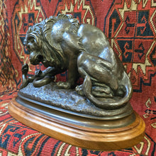 Load image into Gallery viewer, Fine-late-19th-century-patinated-bronze-lion-serpent-after-antoine-louis-barye-1796-1875-original-plaster-model-1832-museum-of-fine-arts-of-lyon-original-bronze-cast-1835-louvre-museum-paris-lion-confronting-crushing-serpent-metaphor-king-louis-philippe's-power-order-excellent-condition-for-sale-damon-blandford-antiques-cotswolds-stow-on-the-wold