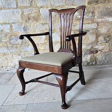 Load image into Gallery viewer, chippendale-period-mid-18th-century-mahogany-open-armchair-collection-of-lady-hambledon-buckinghamshire-fine-quality-chair-good-colour-generous-proportions-excellent-solid-condition-Christie's-sale-english-circa-1750-for-sale-damon-blandford-antiques-hall-chair-cabriole-legs-pad-feet-drop-in-upholstered-seat-stow-on-the-wold