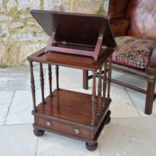 Load image into Gallery viewer, early-19th- century- low-library-table-book-stand-exceptionally-good-quality-condition-gillows-lancaster-london-hallmarks-gillows-&-co-workmen-design-book-music-stand-colour-elegant-example-single-drawer-reeded-bun-feet-sofa-side-table-for-sale-damon-blandford-antiques-stow-on-the-wold-cotswolds