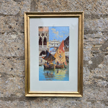 Load image into Gallery viewer, good-19th-century-gouache-painting-venice-italian-artist-b-salviati-rio-di-palazzo-doge’s-palace-bridge-of-sighs-sail-boats-foreground-vibrant-colourful-painting-grandeur-magnificent-location-new-bespoke-gilt-gesso-frame-antique-glass-for-sale-damon-blandford-antiques-stow-on-the-wold-cotswolds-wall-art-italy