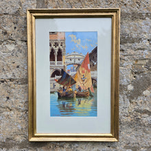 Load image into Gallery viewer, good-19th-century-gouache-painting-venice-italian-artist-b-salviati-rio-di-palazzo-doge’s-palace-bridge-of-sighs-sail-boats-foreground-vibrant-colourful-painting-grandeur-magnificent-location-new-bespoke-gilt-gesso-frame-antique-glass-for-sale-damon-blandford-antiques-stow-on-the-wold-cotswolds-wall-art-italy