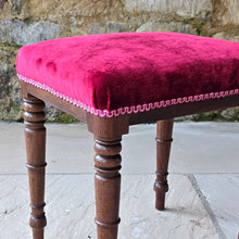 Load image into Gallery viewer, good-quality-early-19th-century-william-IV-mahogany-stool-nicely-turned-legs-re-upholstered-traditional-manner-new-webbing-original-seat-pad-horse-hair-filling-high-quality-velvet-excellet-fully-restored-condition-english-circa-1830s-for-sale-damon-blandford-antiques-stow-on-the-wold-stroud-cotswolds-antique-seating