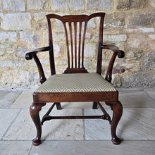 Load image into Gallery viewer, chippendale-period-mid-18th-century-mahogany-open-armchair-collection-of-lady-hambledon-buckinghamshire-fine-quality-chair-good-colour-generous-proportions-excellent-solid-condition-Christie's-sale-english-circa-1750-for-sale-damon-blandford-antiques-hall-chair-cabriole-legs-pad-feet-drop-in-upholstered-seat-stow-on-the-wold