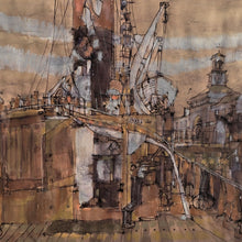 Load image into Gallery viewer, detailed-painting-steam-tug-servia-moored-maritime-museum-ramsgate-artist-John-Talbot-Hicks-impressed-newly-mounted-bespoke-made-hardwood-frame-circa-1970-for-sale-damon-blandford-antiques-stroud-stow-on-the-wold-cotswolds-wall-art