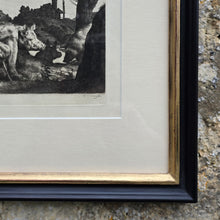 Load image into Gallery viewer, C19th-engraving-the-prodigal-son-1882-by-william-strang-original-etching-signed-in-the-plate-scottish-painter-and-print-maker-illustrating-works-of-byron-colridge-kipling-london-slade-school-studying-art-under-alphonse-legros-royal-society-of-painters-etchers-excellent-condition-new-bespoke-made-gesso-painted-parcel-gilt-frame-for-sale-damon-blandford-antiques-stow-on-the-wold-cotswold-wall-art-print-antique