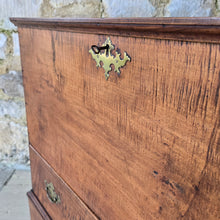 Load image into Gallery viewer, from-the-mrs-henry-ford-II-collection-chest-rare-american-late-18th-century-chippendale- maple-new-england-fiddle-back-maple-eaton-square-london-turville-grange-buckinghamshire-rectangular-top-moulded-edges-lift-up-lid-large-storage-area-full-width-drawer-raised-on-tall scrolling-bracket-feet-period-style-original-brass-handles-lock-escutcheon-excellent-condition-full-sensitive-restoration-excellent-quality-piece-would-sit-well-within-period-contemporary-setting-elegant-clean-lines-fabulous-colour-very-well