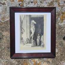 Load image into Gallery viewer, wonderfully-atmospheric-pen-and-ink-drawing-by-david-hill-figures-in-a-museum-exceptionally-good-use-of-light-gentlemen-stands-deep-shadow-gazing-at-oversized-classical-sculpture-male-nude-couple-sitting-gazing-at-each-other-glass-of-wine-dutch-parentage-david-hill-cleveland-ohio-travel-architecture-painting-new-york-paris-good-quality-hardwood-frame-for-sale-damon-blandford-antiques-cotswolds