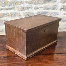 Load image into Gallery viewer, Wonderful-simulated-oak-table-top-chest-excellent-condition-original-faux-bois-scumble-simulating-oak-over-pine-historic-address-underside-lid-significant-interest-attractive-little-storage-chest-excellent-condition-for-sale-damon-blandford-antiques-cotswolds