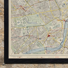 Load image into Gallery viewer, original-colour-map-central-London-by-Letts-Son-&-Co-Ltd-framed-bespoke-black-ash-frame-map-shows-train-lines-stations-postal-boundaries-parks-omnibus-tram-routes-steamboat-piers-routes-detailed-excellent-condition-for-sale-damon-blandford-antiques-stow-on-the-wold-cotswolds-maps-wall-art-decorative-antiques