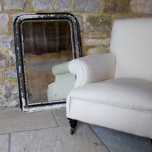Load image into Gallery viewer, Victorian-seating-easy-arm-chair-rolled-arms-sprung-seat-upholstered-calico-turned-forelegs-brass-caps-brown-ceramics-castors-hampton-&-sons-damon-blandford-antiques-seating-lounge-chair-upholstery-for-sale-gloucestershire-cotswolds-quality-style-country-house-interiors-mirror
