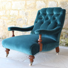 Load image into Gallery viewer, Low deep seated Victorian open armchair in the style of James Shoolbred