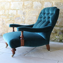 Load image into Gallery viewer, Low deep seated Victorian open armchair in the style of James Shoolbred
