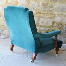 Load image into Gallery viewer, Low deep seated Victorian open armchair in the style of James Shoolbred