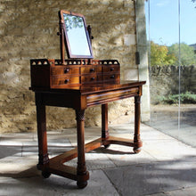 Load image into Gallery viewer, elegant-william-IV-mahogany-dressing-table-swing-frame-mirror-gallery-carved-repeating-semicircles-drawers-dovetail-lined-mahogany-oak-cock-beading-turned-drawer-pulls-table-frieze-drawer-carved-legs-stretcher-quality-elegant-clean-lines-dressing-table-furniture-magnificent-traditional-contemporary-english-irca-1830's-damon-blandford-antiques-antique-style-country-house-gloucestershire-cotswolds-stroud-design-bedroom-for-sale