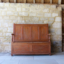 Load image into Gallery viewer, painted-welsh-box-settle-scumble-storage-panel-back-folk-art-antique-gloucestershire