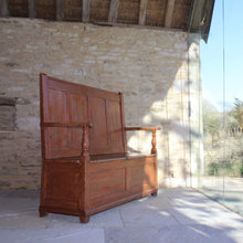 Load image into Gallery viewer, painted-welsh-box-settle-scumble-storage-panel-back-folk-art-antique-gloucestershire