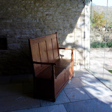 Load image into Gallery viewer, painted-welsh-box-settle-scumble-storage-panel-back-folk-art-antique-gloucestershire