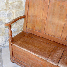 Load image into Gallery viewer, painted-welsh-box-settle-scumble-storage-panel-back-folk-art-antique-gloucestershire