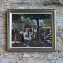 Load image into Gallery viewer, oil-painting-canvas-european-market-scene-dutch-artist-carl-van-rooijen-original-flowers-light-lighting-colour-shaddow-dark-elegant-trees-buildings-damon-blandford-art-artist-for-sale-gloucestershire-cotswolds-stroud