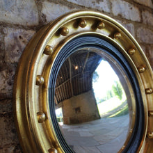 Load image into Gallery viewer, round-circular-regency-19th-century-convex-wall-mirror-giltwood-frame-applied-ball-decoration-concentric-ebonised-reeded-slip-mirrors-frame-giding-gilt-original-damon-blandford-antiques-gloucestershire-cotswolds-for-sale-decorative-interiors-country-house-antique