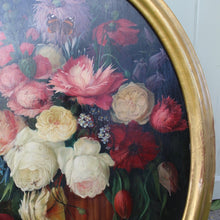 Load image into Gallery viewer, beautifully-detailed-still-life-composition-painted-painting-oil-oval-panel-dutch-artist-h-drieling-painting-signed-giltwood-frame-wonderfully-colourful-painting-white-pink-red-blue-flowers-terracotta-urn-black-detail-insects-red-admiral-butterfly-flowers-damon-blandford-antiques-for-sale-wall-art-decorative-interior-design-gloucestershire-cotswolds-stroud