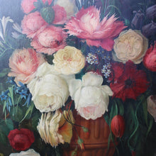 Load image into Gallery viewer, beautifully-detailed-still-life-composition-painted-painting-oil-oval-panel-dutch-artist-h-drieling-painting-signed-giltwood-frame-wonderfully-colourful-painting-white-pink-red-blue-flowers-terracotta-urn-black-detail-insects-red-admiral-butterfly-flowers-damon-blandford-antiques-for-sale-wall-art-decorative-interior-design-gloucestershire-cotswolds-stroud