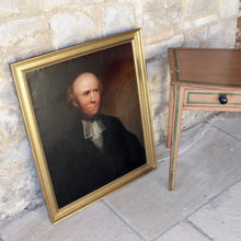 Load image into Gallery viewer, good-portrait-italian-gentleman-lawyer-black-robe-white-shirt-collar-bands-legal-subject-eyes-focusing-purposeful-listening-expression-serious-face. For example-portrait-character-good-condition-attractive-gold-bevelled-frame-damon-blandford-antiques-cotswolds-gloucestershire-for-sale-wall-art-interior-design-decoration-table-regency-painted-decorated