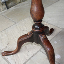 Load image into Gallery viewer, very-nice-george-III-third-mahogany-tilt-top-tripod-table-top-single-plank-mahogany-really-attractive-rim-carved-harlequin-design-repeated-tripod-legs-top-ring-turned-baluster-shape-pedestal-table-wonderful-patina-gold-red-colours-contrasting-darker-brown-black-appearance-created-really-good-decorative-highly-functional-tilt-top-table-damon-blandford-antiques-cotswolds-gloucestershire-stroud-for-sale-interior-design