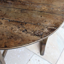 Load image into Gallery viewer, incredibly-attractive-wine-tasting-table-vendange-table-vineyards-france-french-19th-century-easily-stored-away-tilting-mechanism-top-orientated-upright-position-constructed-from-mixed-hardwoods-wonderful-time-worn-patina-historic-repairs-remnants-old-paint-occasional-table-good-condition-useful-home-damon-blandford-antiques-interior-design-chic-vintage-for-sale-cotswolds-gloucestershire