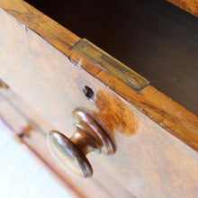 Load image into Gallery viewer, beautifully-figured-burr-walnut-chest-two-short-over-three-long-graduated-drawers-original-turned-walnut-drawer-pulls-very-well-proportioned-straight-fronted-chest-raised-plinth-base-bun-feet-retaining-original-locks-book matched-veneers-particularly-good-very-functional-highly-decorative-storage-furniture-damon-blandford-antiques-stroud-gloucestershire-cotswolds-interior-country-house-quality-for-sale