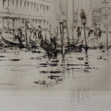 Load image into Gallery viewer, fine-detailed-C18th-engraving-Doge's-palace-venice-grand-canal-engraving-featuring-two columns-San-Marco-San-Todaro-surmounted-city's-patrons-winged-lion-symbol-St-Mark-numerous-gondolas-engraving-signed-bottom-right and mounted-bespoke-frame-ebonised-parcel-gilt-finish-anti-reflection glass-damon-blandford-antiques-for-sale-stroud-gloucestershire-cotswolds-wall-art