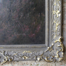 Load image into Gallery viewer, atmospheric-C20th-oil-on-canvas-painting-by-Susan-Gibson-two-black-white-pointer-dogs-heather-covered-hillside-dog-on-point-hill-expanse-water-middle-ground-hills-shrouded-mist-background-stark-contrast-muted-colours-landscape-purple-tones-flowering-heather-foregroud-adding-warmth-painting-dogs-looking-intently-at-ground-viewer-grouse-quarry-sitting-tight-piece-wall-art-vintage-damon-blandford-antiques-stroud-gloucestershire-malthouse-collective-for-sale-art-signed