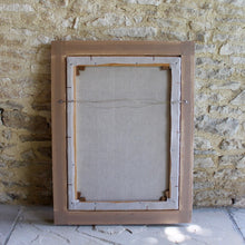 Load image into Gallery viewer, atmospheric-C20th-oil-on-canvas-painting-by-Susan-Gibson-two-black-white-pointer-dogs-heather-covered-hillside-dog-on-point-hill-expanse-water-middle-ground-hills-shrouded-mist-background-stark-contrast-muted-colours-landscape-purple-tones-flowering-heather-foregroud-adding-warmth-painting-dogs-looking-intently-at-ground-viewer-grouse-quarry-sitting-tight-piece-wall-art-vintage-damon-blandford-antiques-stroud-gloucestershire-malthouse-collective-for-sale-art-rear-verso