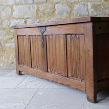 Load image into Gallery viewer, Large Norman or French oak coffer with linenfold panelled front
