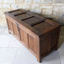 Load image into Gallery viewer, Large Norman or French oak coffer with linenfold panelled front