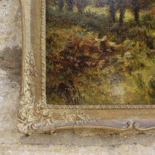 Load image into Gallery viewer, well-executed-landscape-painting-on-canvas-attributed-James-Peel-1811-1906-painting-depicts-sheep-foreground-seated-gentleman-lady-fence-line-hillside-farmhouse-smoke-fields-mid-ground-catching-sunlight-green-fields-purple-moorland-distance-gentle-north-country-scene-skilled-hand-colours-cleaned-signed-by-artist-lower-left-wall-art-damon-blandford-antiques-stroud-gloucestershire-for-sale