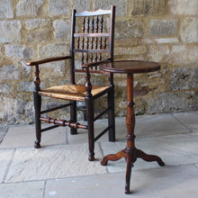 Load image into Gallery viewer, really-good-colour-18th-century-ash-pedestal-tripod-table-constructed-of-very-nicely-figured-timber-circular-lipped-dished-top-turned-stem-cabriole-legs-candle-stand-excellent-proportions-drinks-table-attractive-stable-useful-table-excellent-condition-for-sale-damon-blandford-antiques-stroud-gloucestershire-regional-furniture-interior-design
