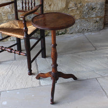 Load image into Gallery viewer, really-good-colour-18th-century-ash-pedestal-tripod-table-constructed-of-very-nicely-figured-timber-circular-lipped-dished-top-turned-stem-cabriole-legs-candle-stand-excellent-proportions-drinks-table-attractive-stable-useful-table-excellent-condition-for-sale-damon-blandford-antiques-stroud-gloucestershire-regional-furniture-interior-design