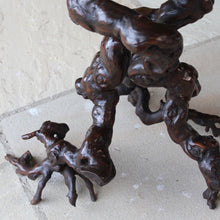 Load image into Gallery viewer, absolutely-wonderful-grapevine-root-table-late-18th-early-19th-century-gnarly-grapevine-roots-branch-out-feet-like-structures-stable-pedestal-base-supporting-circular-table-top-single-plank-hard-wood-possibly-ash-applied-lipped-edge-rose-head-nails-charming-character-excellent-condition-genuinely-unique-talking-point-patina-for-sale-damon-blandford-antiques-stroud-gloucestershire