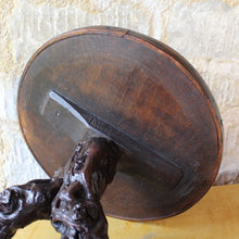 Load image into Gallery viewer, absolutely-wonderful-grapevine-root-table-late-18th-early-19th-century-gnarly-grapevine-roots-branch-out-feet-like-structures-stable-pedestal-base-supporting-circular-table-top-single-plank-hard-wood-possibly-ash-applied-lipped-edge-rose-head-nails-charming-character-excellent-condition-genuinely-unique-talking-point-patina-for-sale-damon-blandford-antiques-stroud-gloucestershire