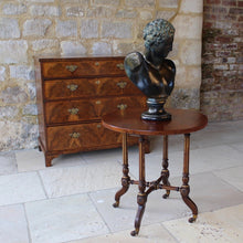 Load image into Gallery viewer, period-aesthetic-movement-side-table-excellent-quality-circular-hardwood-top-four-tapering-ring-turned-fluted-parcel-gilt-legs-cross-stretcher-out-swept-feet-terminating-in-brass-ceramic-castors-applied-carved-gilt-decorative-applique-really-attractive-useful-occasional-table-sofa-side-table-drinks-table-lamp-table-for-sale-damon-blandford-antiques-stroud-gloucestershire-bust-plaster-bronze-hermes