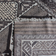 Load image into Gallery viewer, fine-quality-camel-wool-runner-geometric-design-shades-beige-brown-carpet-constructed-using-three-technics-plain-flat-weave-thicker-more-decorative-soumak-weave-deeper-pile-hand-knotted-camel-wool-finer-technically-complex-incredibly-soft-very-attractive-carpet-runner-luxury-durable-turkey-circa-1960s-for-sale-damon-blandford-antiques-stroud-stow-on-the-wold-cotswolds-gloucestershire-carpets-kilims-vintage-interior-design