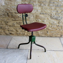 Load image into Gallery viewer, evertaut-stool-chair-swivel-adjustable-british-industrial-leather-green-red-30's-40's-vintage-gloucestershire-cotswolds