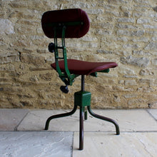 Load image into Gallery viewer, evertaut-stool-chair-swivel-adjustable-british-industrial-leather-green-red-30's-40's-vintage-gloucestershire-cotswolds