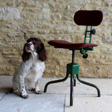 Load image into Gallery viewer, evertaut-stool-chair-swivel-adjustable-british-industrial-leather-green-red-30's-40's-vintage-gloucestershire-cotswolds-spaniel