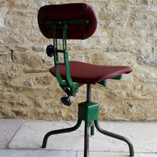 Load image into Gallery viewer, evertaut-stool-chair-swivel-adjustable-british-industrial-leather-green-red-30's-40's-vintage-gloucestershire-cotswolds