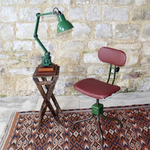 Load image into Gallery viewer, lamp-work-bench-task-lighting-factory-lamp-exceptionally-good-condition-marks-scratches-arm-green-enamel-shade-near-perfect-lamp-re-wired-mounded-two-step-cherry-wood-plinth-domestic-setting-classic-piece-british-industrial-design-2nd-quarter-20th-century-damon-blandford-antiques-lighting-for-sale-stroud-gloucestershire-cotswolds-industrial