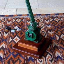 Load image into Gallery viewer, lamp-work-bench-task-lighting-factory-lamp-exceptionally-good-condition-marks-scratches-arm-green-enamel-shade-near-perfect-lamp-re-wired-mounded-two-step-cherry-wood-plinth-domestic-setting-classic-piece-british-industrial-design-2nd-quarter-20th-century-damon-blandford-antiques-lighting-for-sale-stroud-gloucestershire-cotswolds-industrial